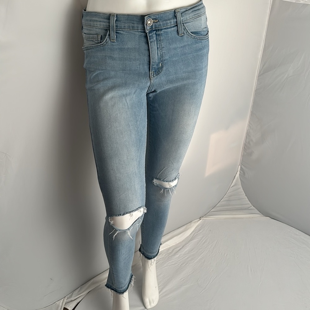 Flying Monkey light wash distressed blue denim skinny jeans